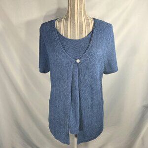 Baranda NWT 2-PC Look Blue Short Sleeve One Button Front Crinkle Top Size Small